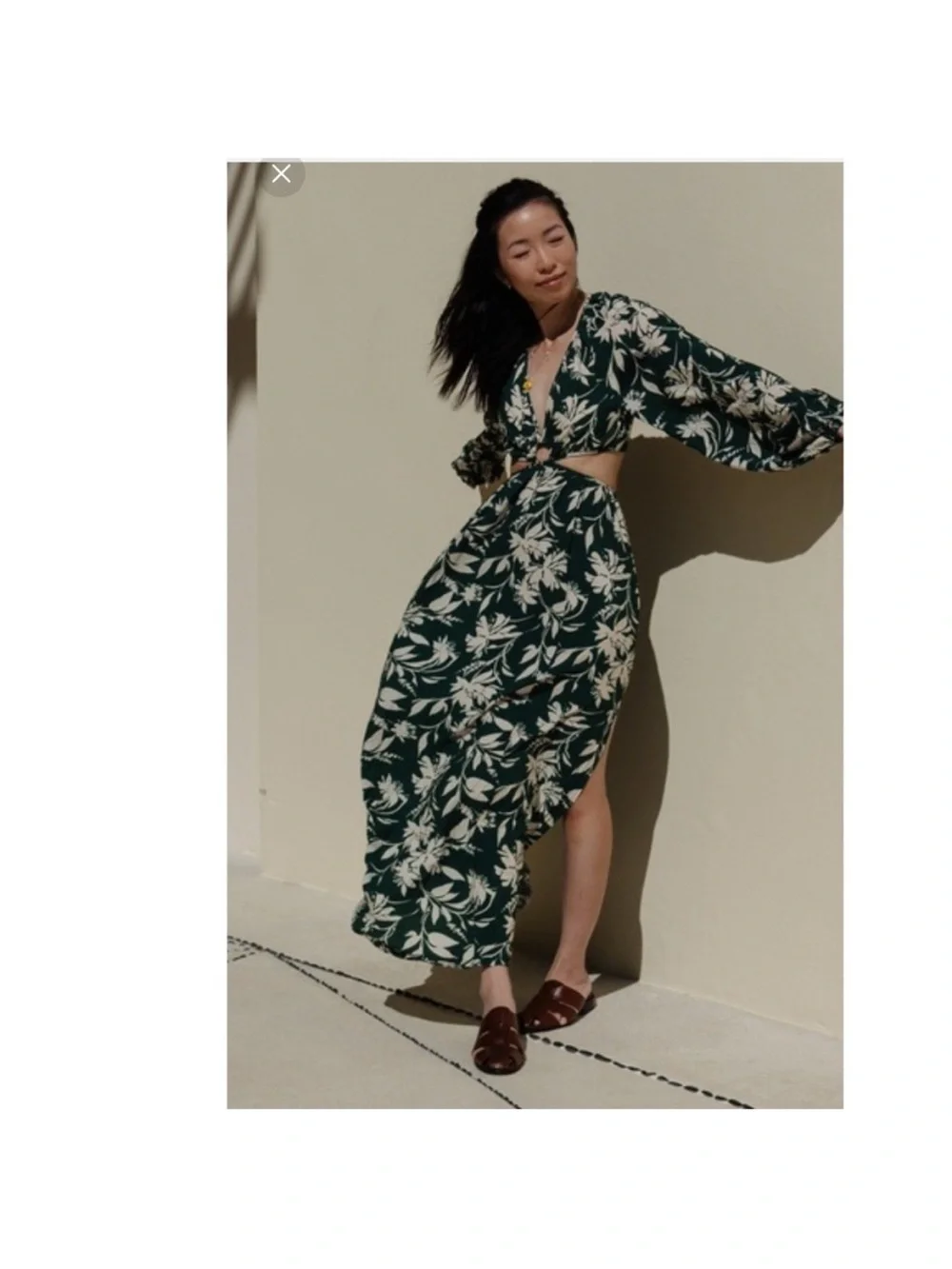 NWT Abercrombie & Fitch Maxi Dress S Long Sleeve Plunge Cutout Green Floral